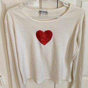 White Top with Red  Metallic Heart
